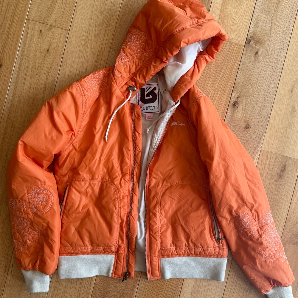 Vintage Floral Stitch Burton L (fits like Women M) Bright Orange Puffer Jacket
